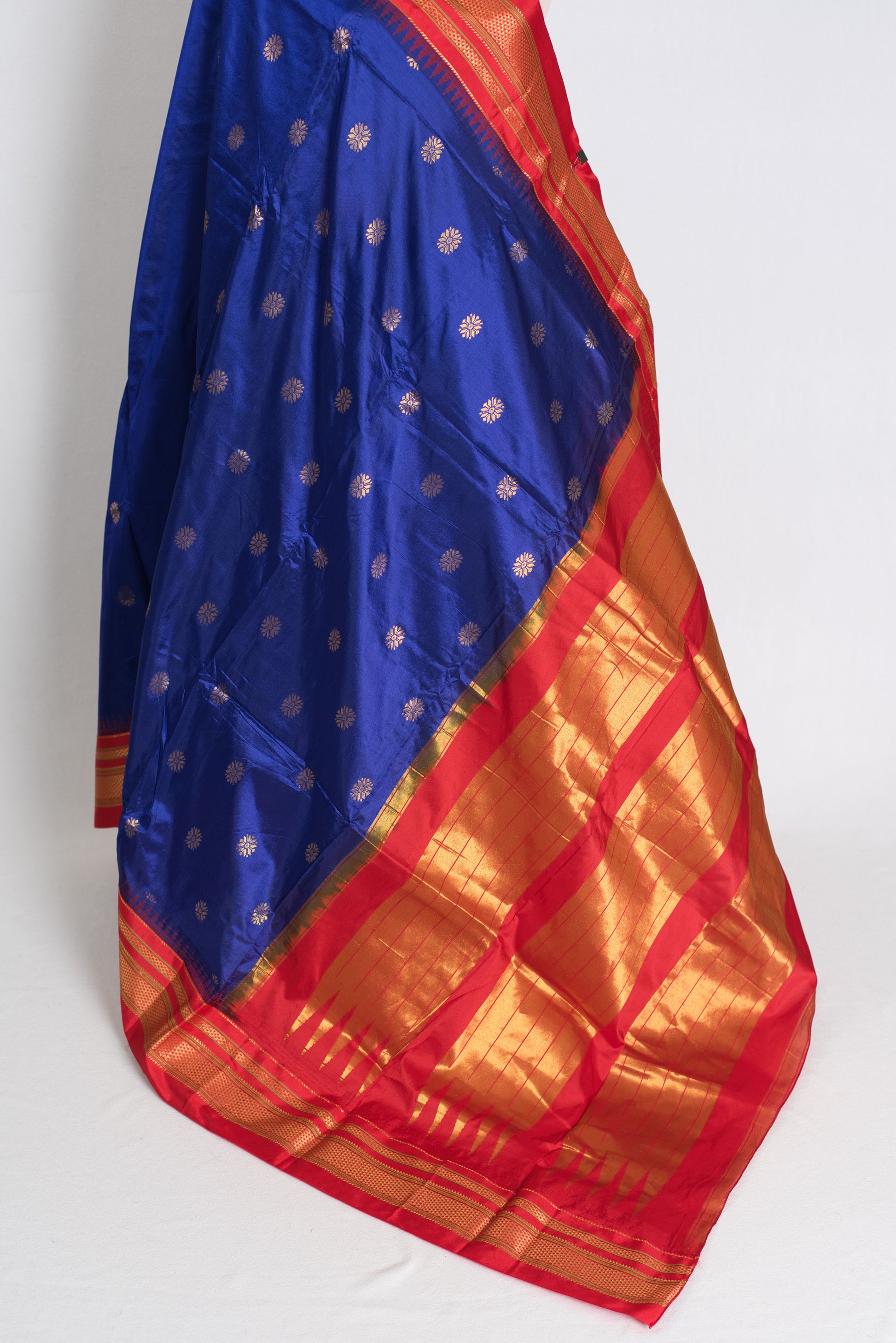 Shanti : Dark Blue and Red Ilkal Silk Saree - A Heritage Weave from Karnataka image 3