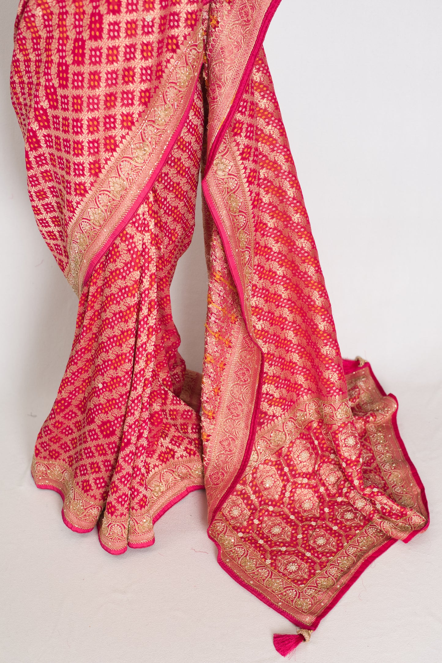 Afrin | Rani Pink Semi Georgette Saree | Pre-Stitched Size 38 Blouse image 6