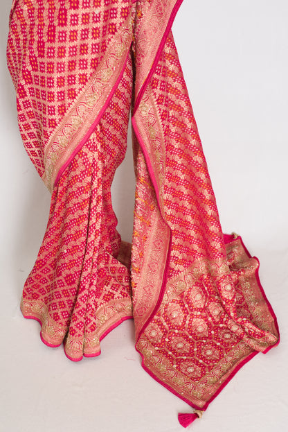 Afrin | Rani Pink Semi Georgette Saree | Pre-Stitched Size 38 Blouse image 6