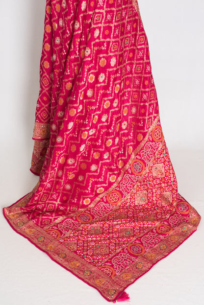 Liza | Dark Pink Hand Embroidery Soft Dola Silk Banarasi Saree image 3