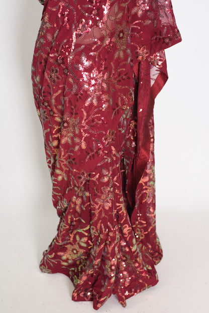 Preeti | Brownish Maroon Sequin Saree | Luxury Partywear & Graduation Collection image 5
