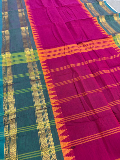 Kaviya: Dark Pink Kanchi Cotton Saree - Handwoven South Indian Elegance image 3
