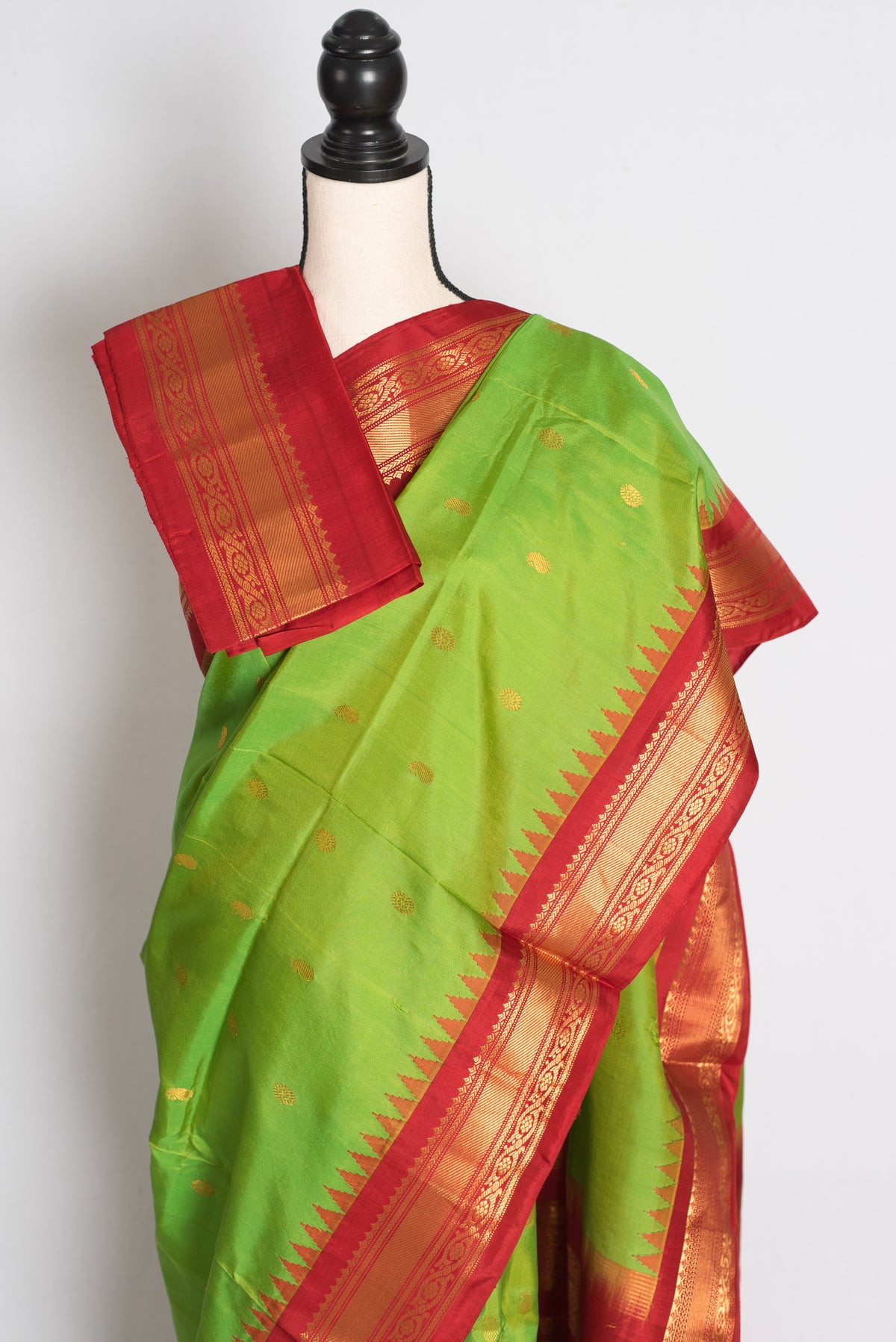 Nabanita : Parrot Green and Red Handwoven Pure Gadwal Silk Saree image 2