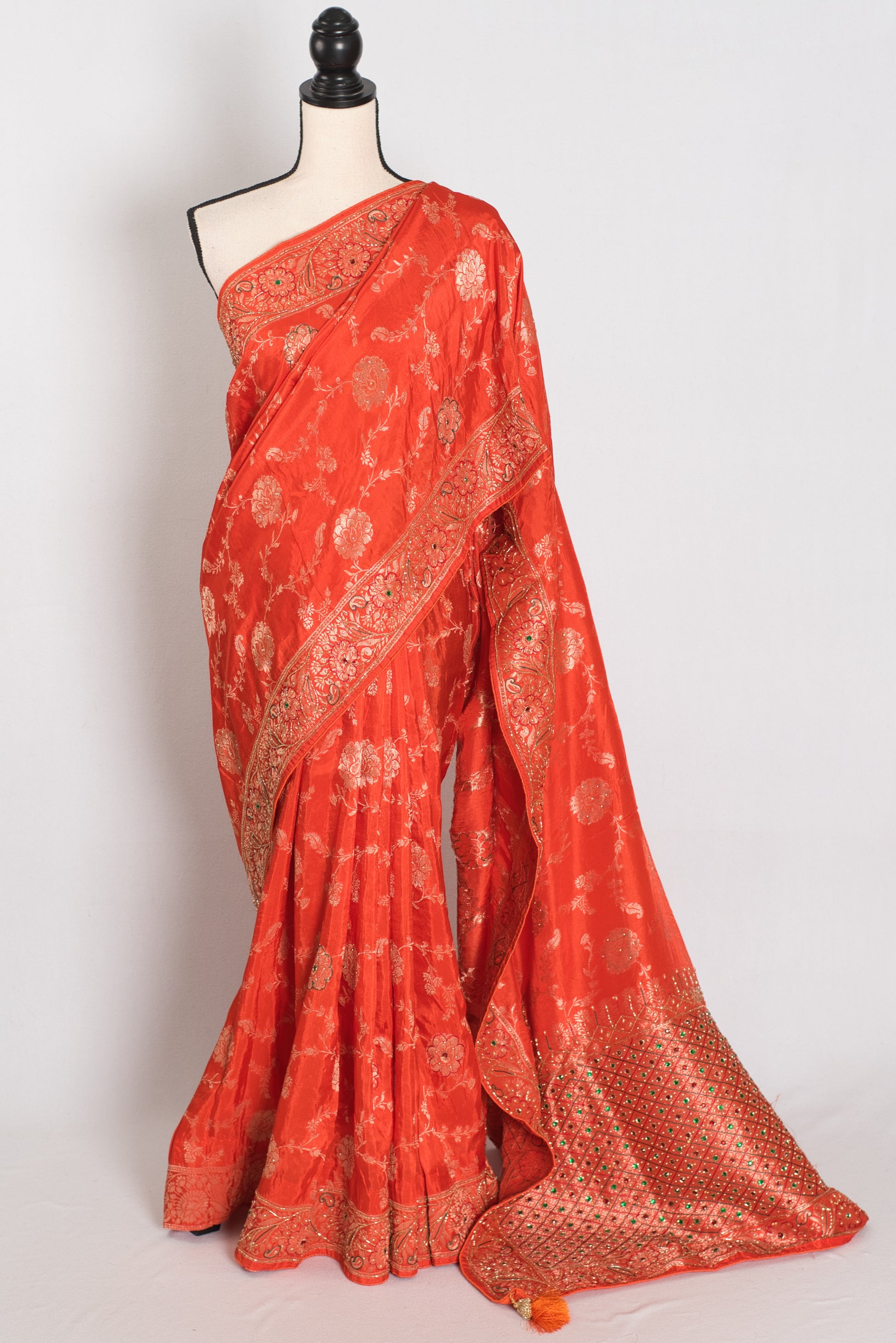 Mahi : Orange and Gold Dola Silk Banarasi Saree – with Hand Embroidery image 0
