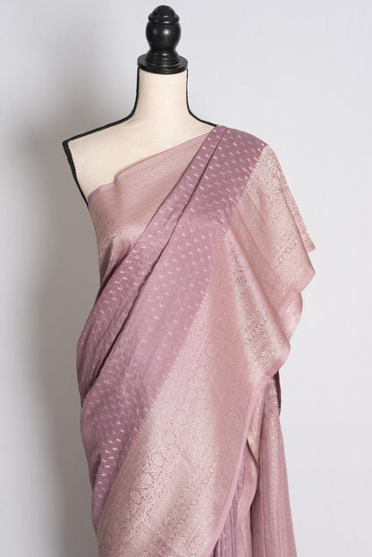 Indira: Pastel Mauve Lightweight Semi Georgette Banarasi Saree image 6