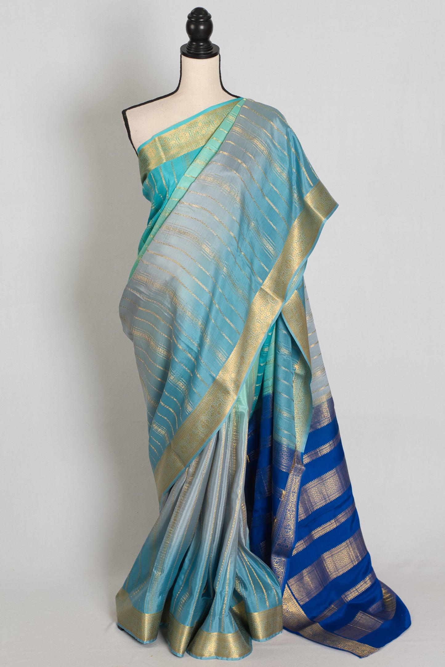 Vidya : Grey & Blue Shaded Premium Mysore Crepe Silk Saree | Silk Mark Certified image 0