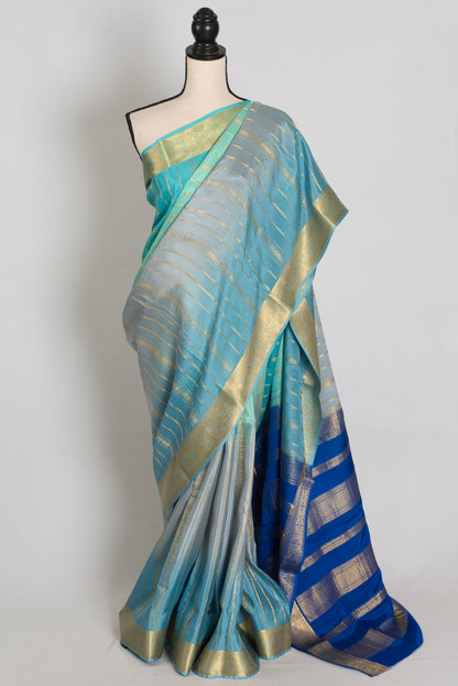 Vidya : Grey & Blue Shaded Premium Mysore Crepe Silk Saree | Silk Mark Certified image 0