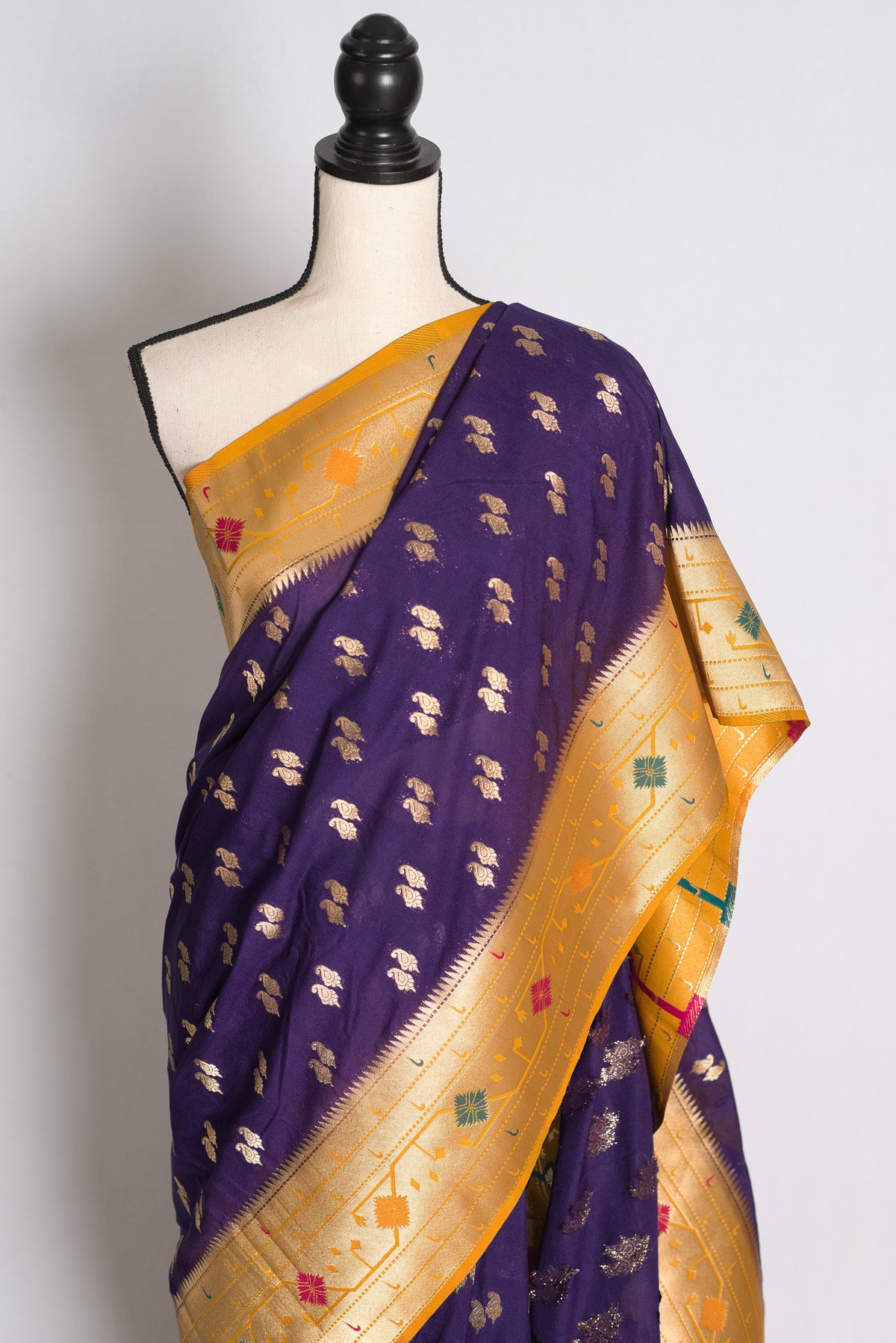 Parul: Purple and Yellow Paithani Inspired Semi Silk Saree image 6