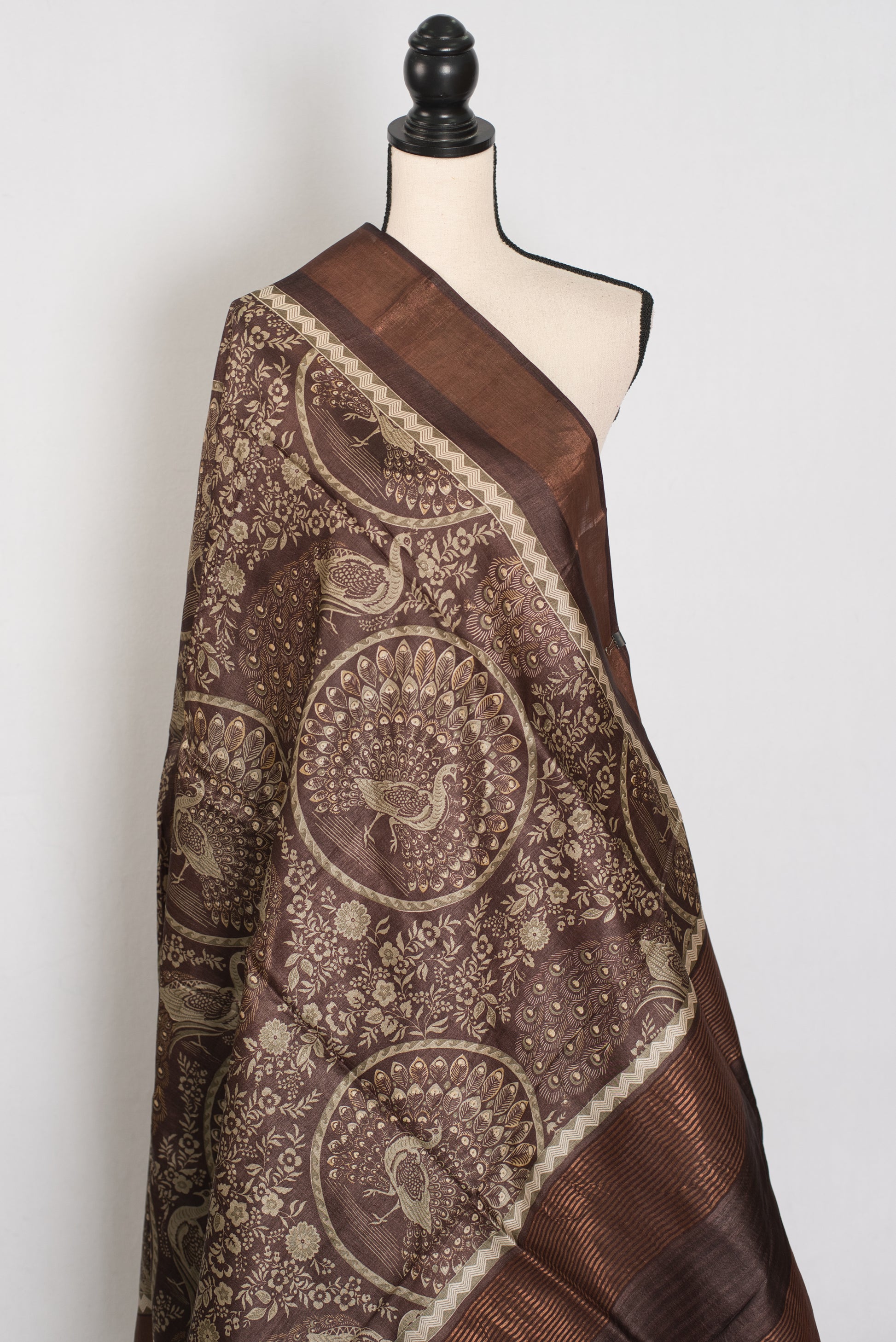 Kala | Earthy Brown Pure Tussar Silk Saree | Heritage Kalamkari Art Prints image 4