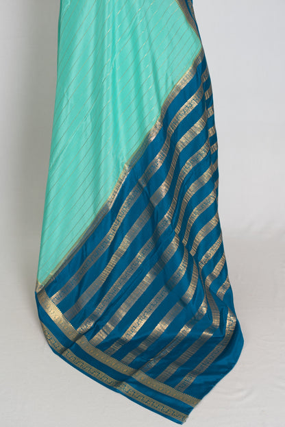 Divya : Aqua Blue & Teal Premium Mysore Crepe Silk Saree | Silk Mark Certified image 3