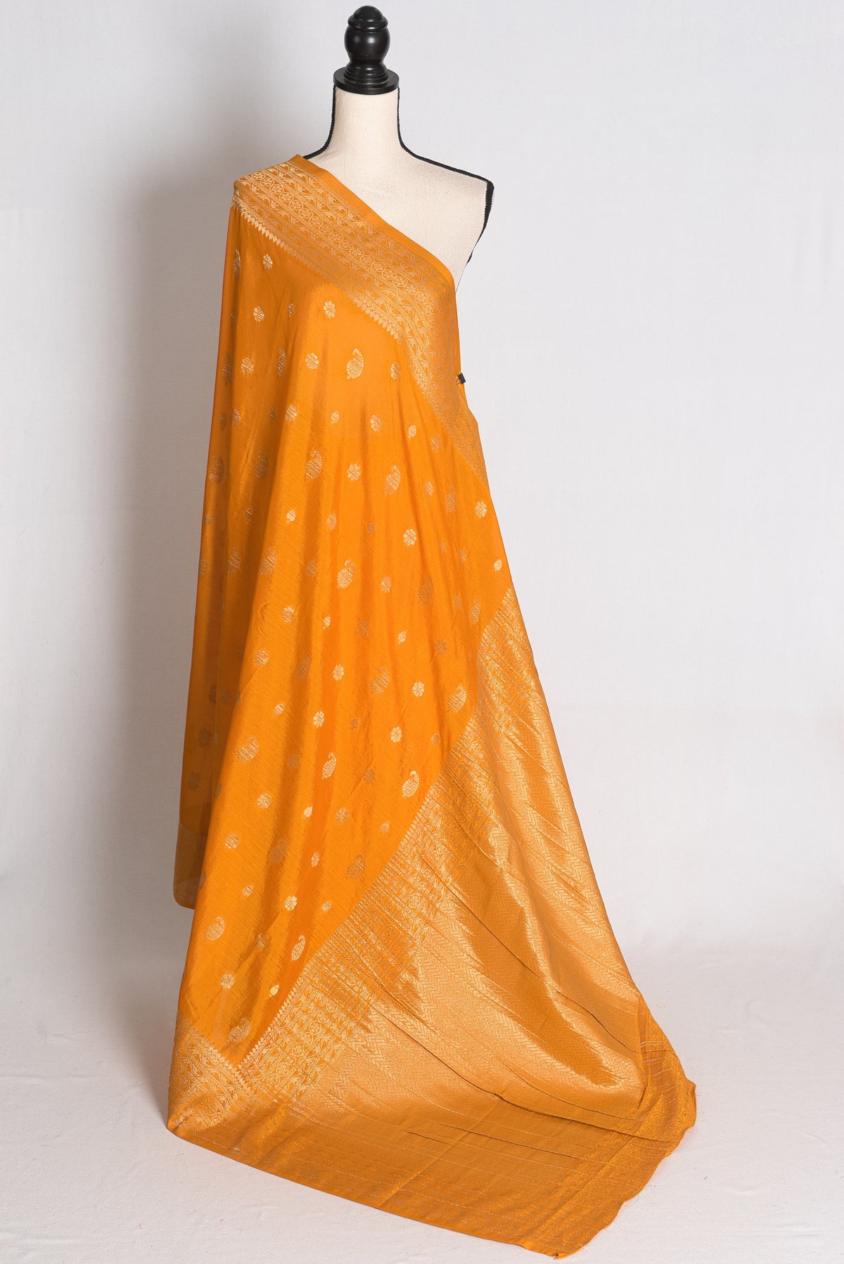 Harini: Turmeric Yellow Semi Georgette Banarasi Saree with 40 Size Blouse image 3