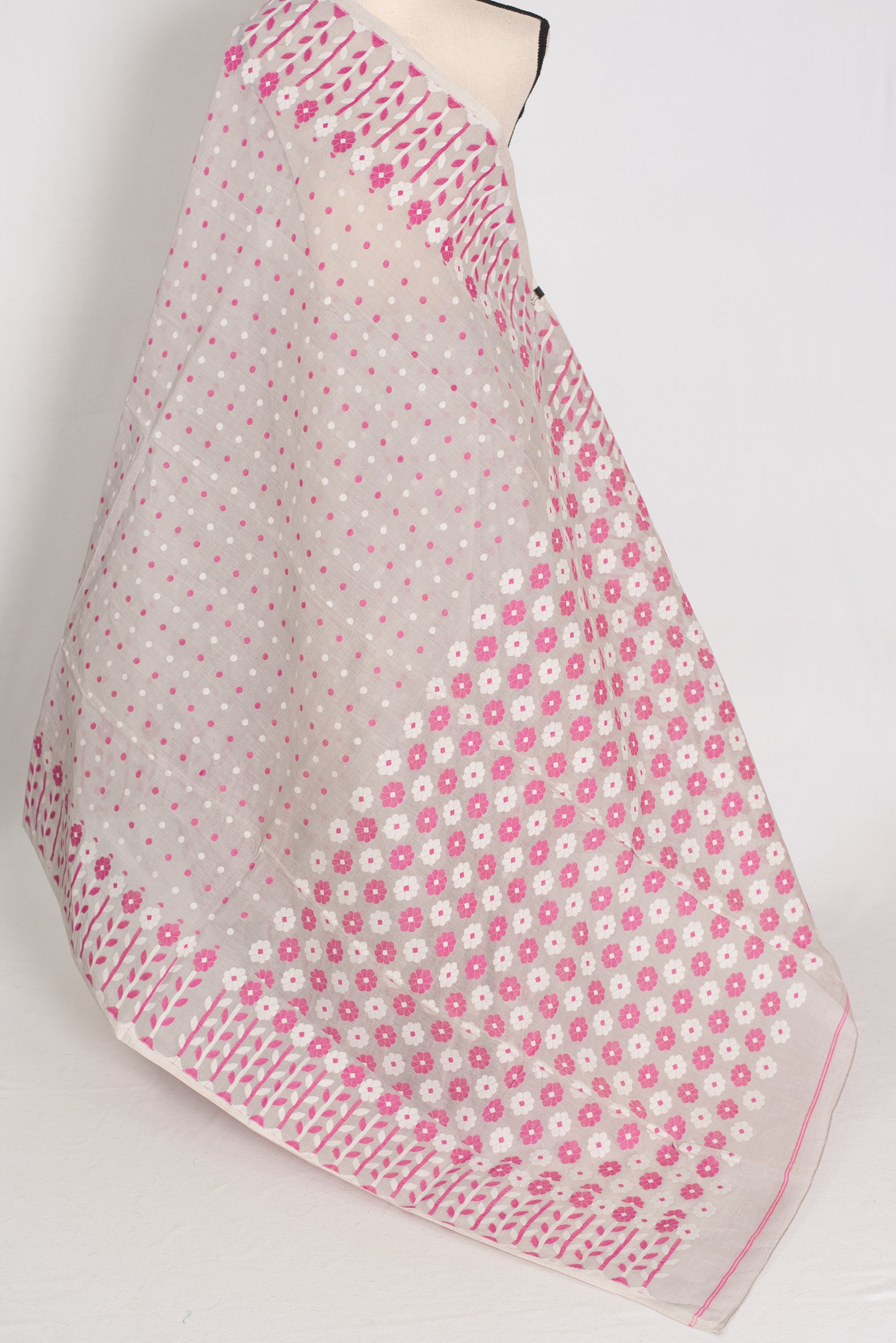 Geeta: Gray, Pink and White Pure Cotton Jamdani Saree with Blouse image 3