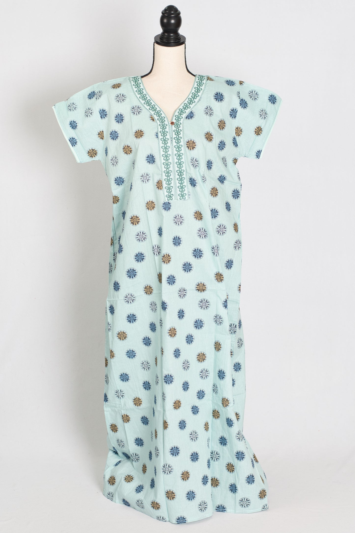 Printed Sky Blue Women Indian Cotton Nighty in Regular Size image 0