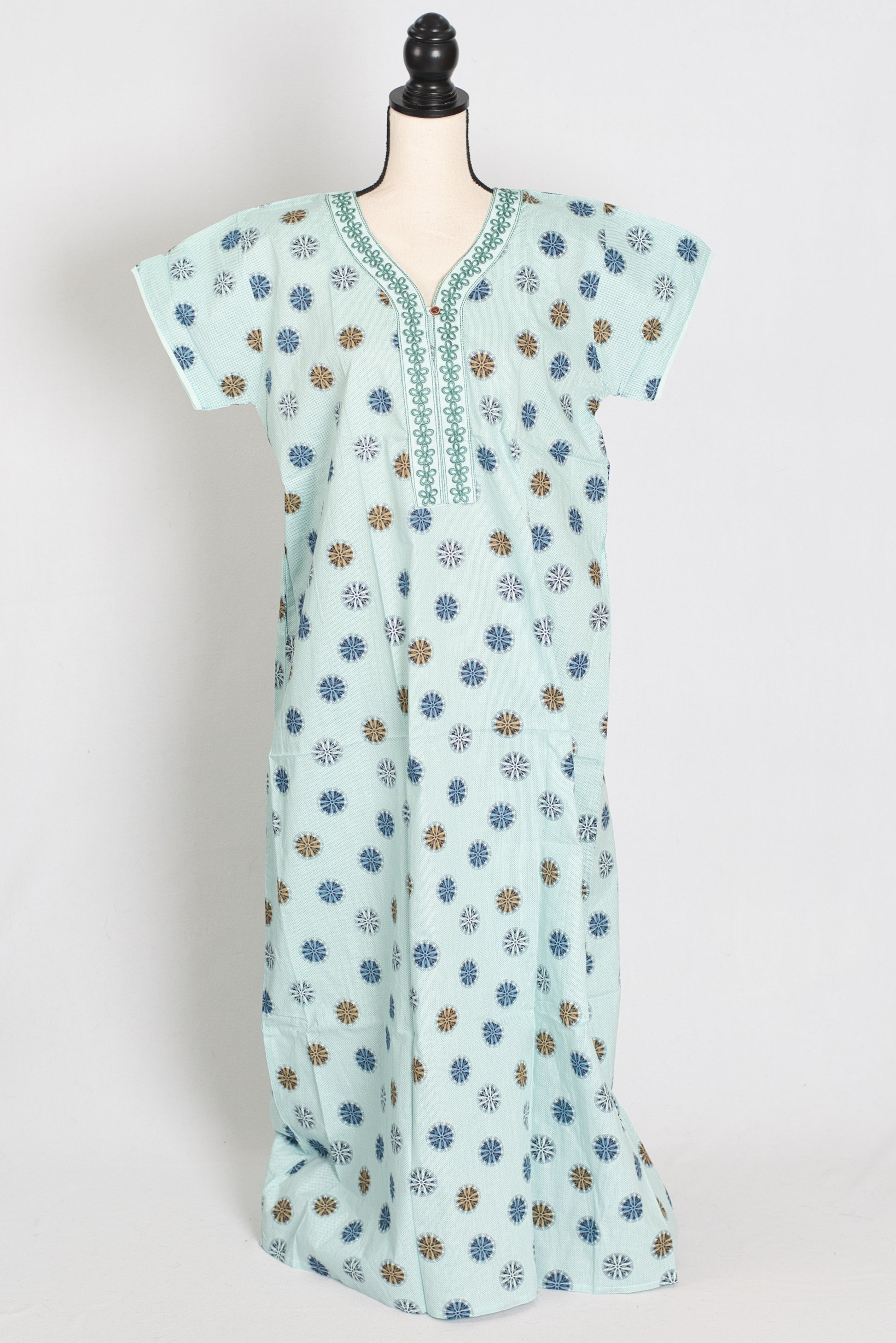 Printed Sky Blue Women Indian Cotton Nighty in Regular Size image 0