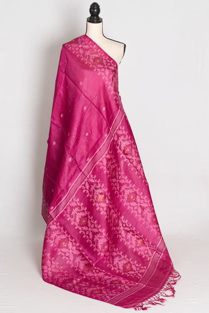 Indrani Rani Pink Bengal Tussar Jamdani Silk Saree | Silk Mark Certified image 1