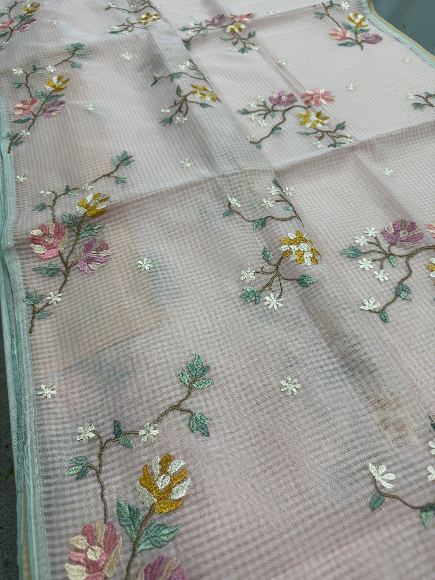 Rohini | Pink Floral Embroidery Blended Cotton Kota Saree image 5