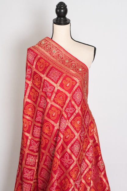 Radha | Red Dola Silk Gharchola Banarasi Saree | Hand-Embroidered Border & Pallu image 4