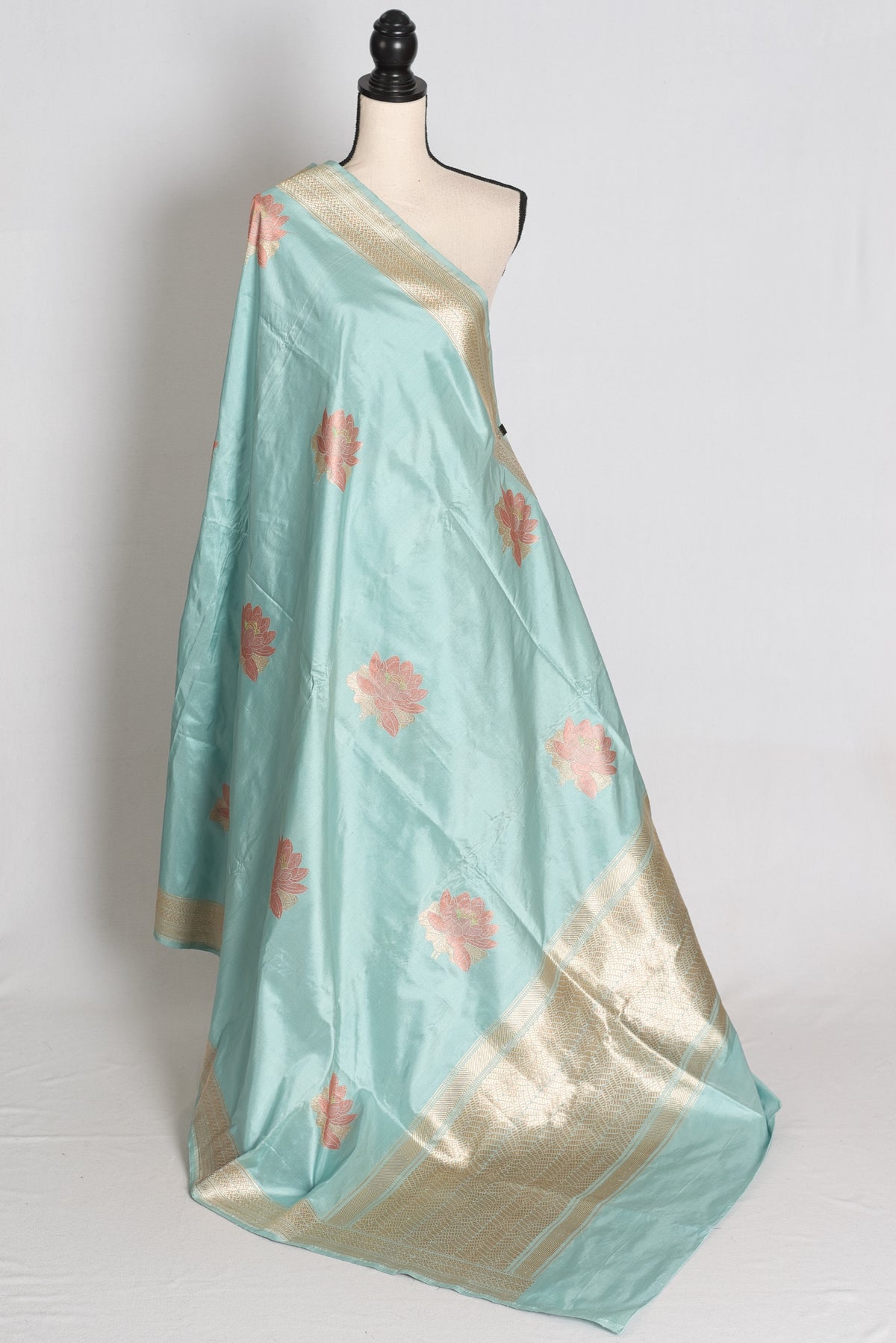 Sitara: Powder Blue Banarasi Silk Saree with 42 Stitched Blouse image 3