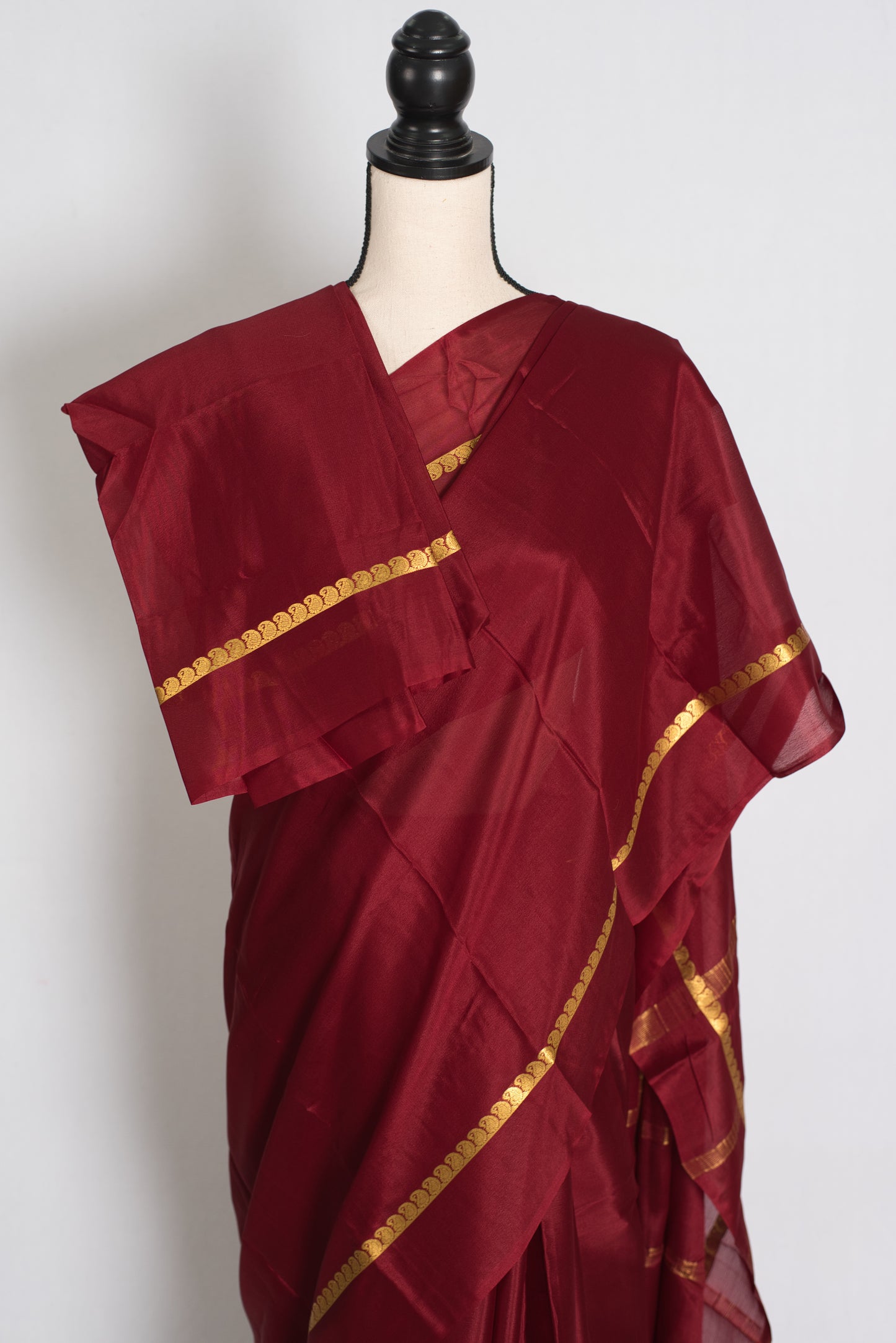 Mekhla Maroon and Gold Pure Mysore Crepe Silk Saree – Silk Mark Certified image 2
