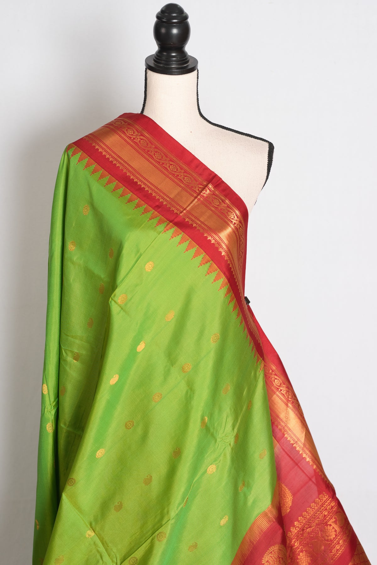 Nabanita : Parrot Green and Red Handwoven Pure Gadwal Silk Saree image 4