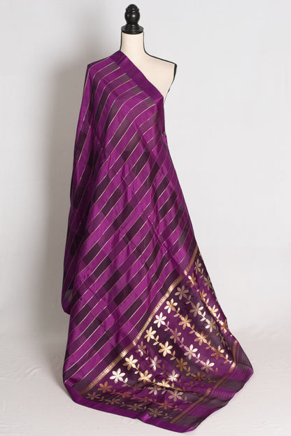 Shreya : Purple and Gold Contemporary Satin Silk Organza Banarasi Saree image 1