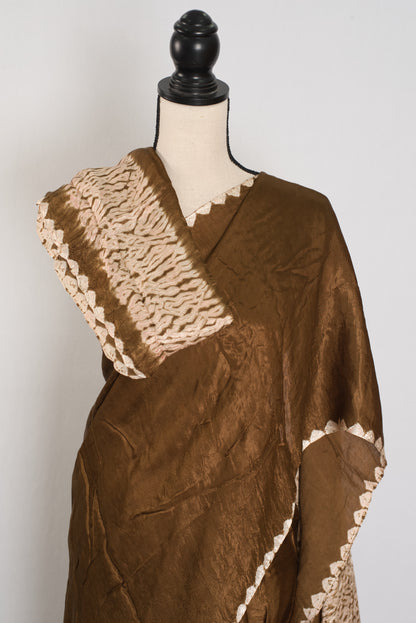 Banu: Brown Hand Shibori Modal Silk Designer Saree | Bollywood Style image 2