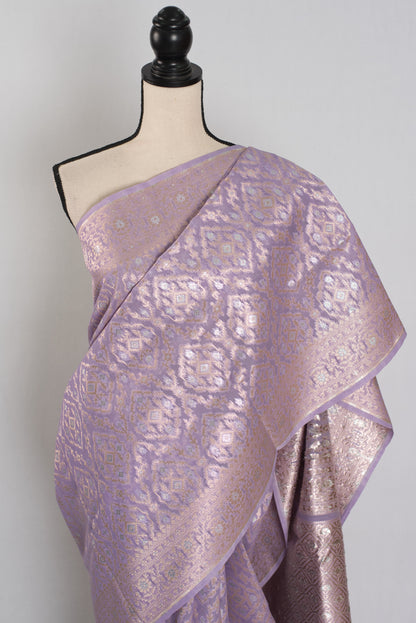 Nandini: Mauve & Gold Cotton Silk Jamdani Banarasi Saree image 5