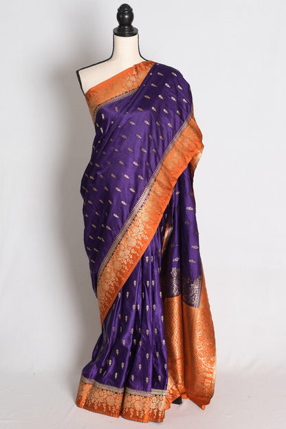 Archana: Purple and Orange Semi Mashru Banarasi Silk Saree image 0