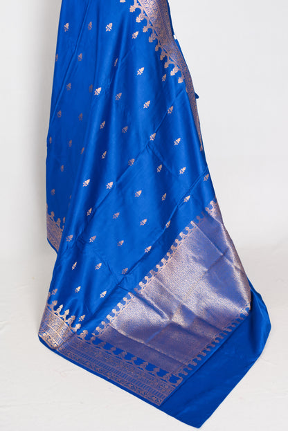 Suhani | Royal Blue Premium Mashru Banarasi Silk Saree | Traditional Gold Zari image 3