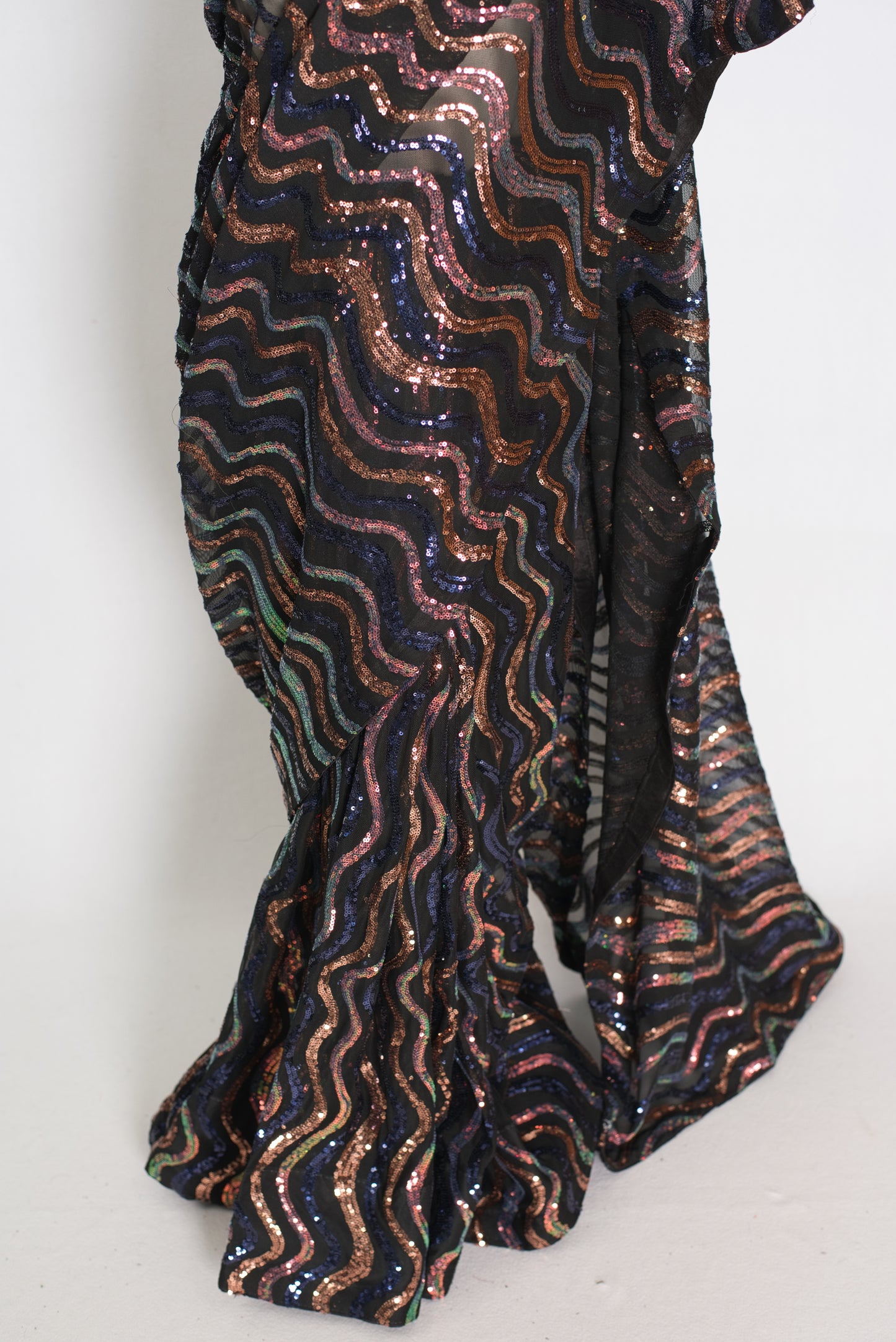 Emi | Black Sequin Cocktail Saree | Partywear with Pre-Stitched Size 38 Blouse image 6