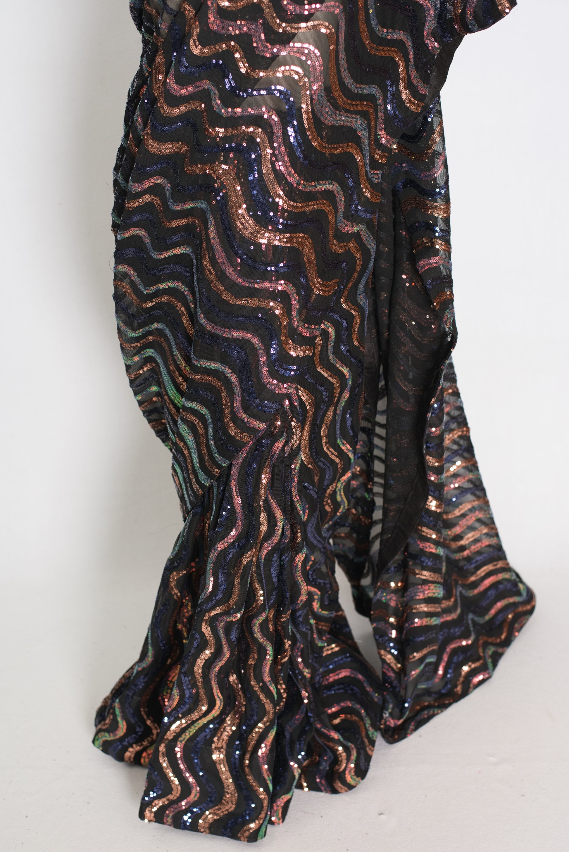 Emi | Black Sequin Cocktail Saree | Partywear with Pre-Stitched Size 38 Blouse image 6