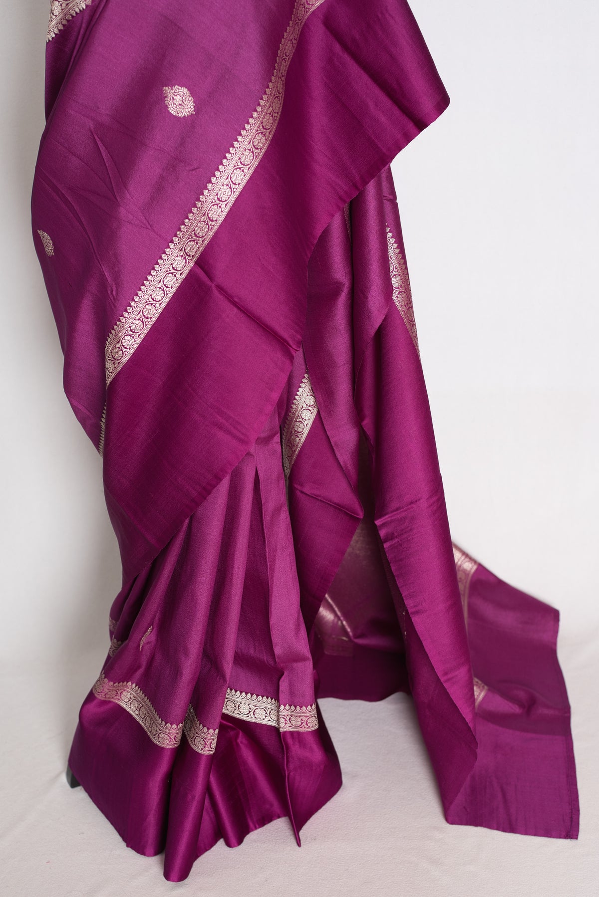 Girish : Deep Plum Tussar Silk Banarasi Handwoven Saree with Solid Satin Border image 6