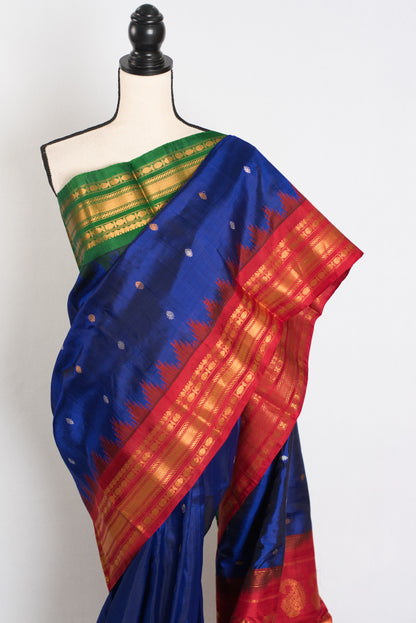 Girija : Ganga Jamuna Border Gadwal Silk Saree in Midnight Blue image 6