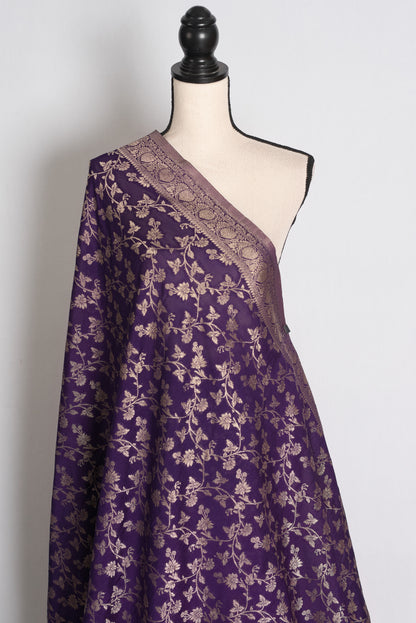 Afrin: Purple and Gold Semi Georgette Jaal Banarasi Saree image 4