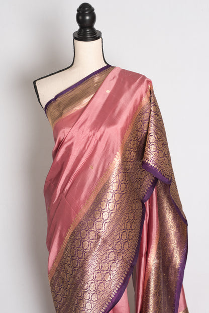 Ritaja: Pastel Purple Banarasi Silk Saree with Contrast Purple Wide Border image 6