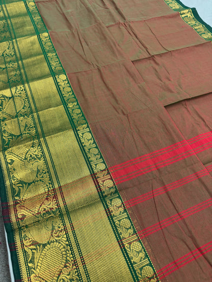 Yamini : Rusty Red Kanchi Cotton Saree - Handwoven South Indian Elegance image 2