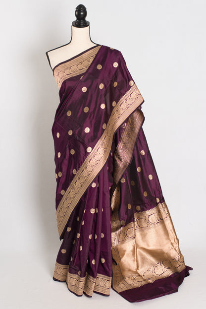 Zareen: Silk Mark Certified  Purple and Gold Bridal Banarasi Silk Saree image 0