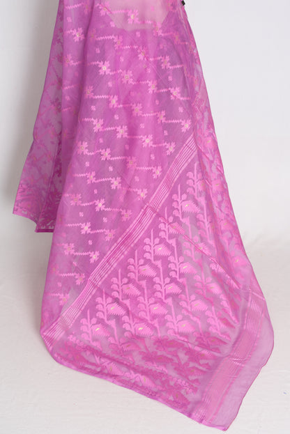 Sree : Lilac Soft Blended Cotton Jamdani Saree from Bengal image 2