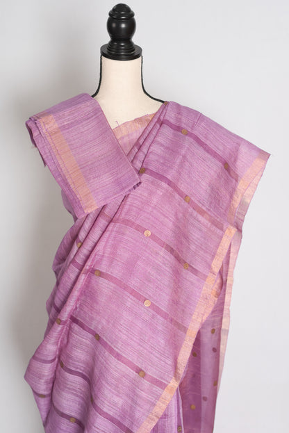 Sangya Lavender Pure Matka Tissue Bengali Handwoven Saree with Woven Gini Sequin image 2