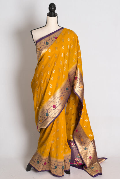 Diya: Yellow and Purple Paithani Semi Silk Saree image 0