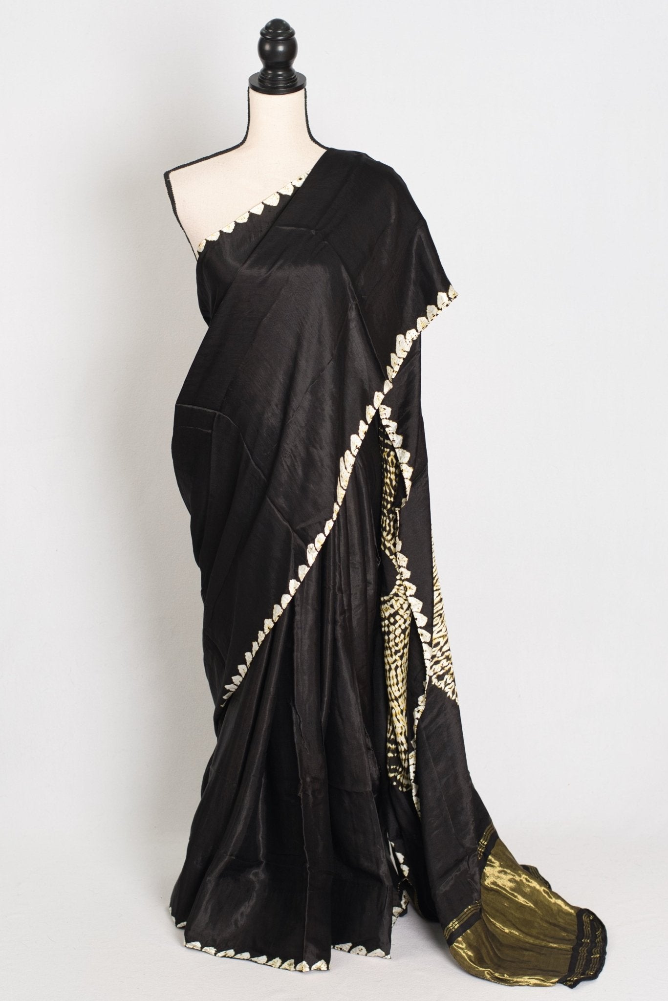 Farah : Modal Silk Bandhani Partywear Saree in Black and Gold - Saree Mandi