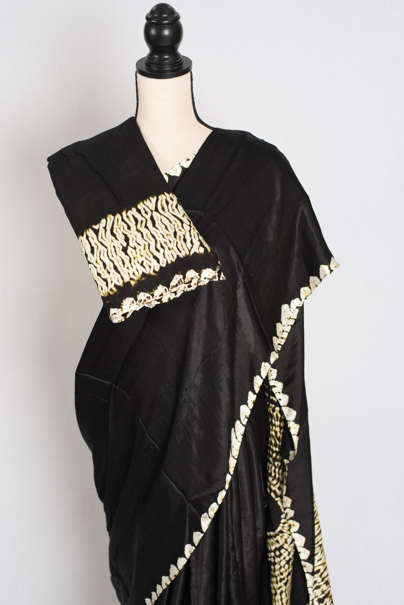 Farah : Modal Silk Bandhani Partywear Saree in Black and Gold - Saree Mandi