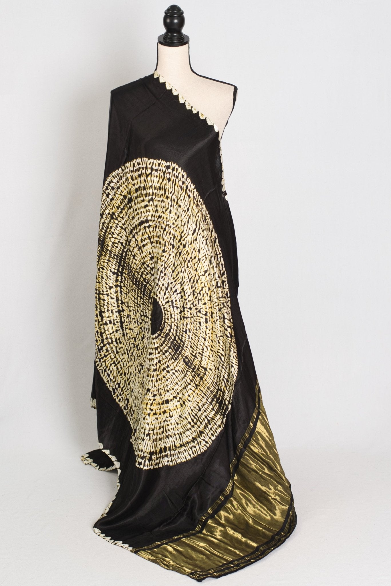 Farah : Modal Silk Bandhani Partywear Saree in Black and Gold - Saree Mandi
