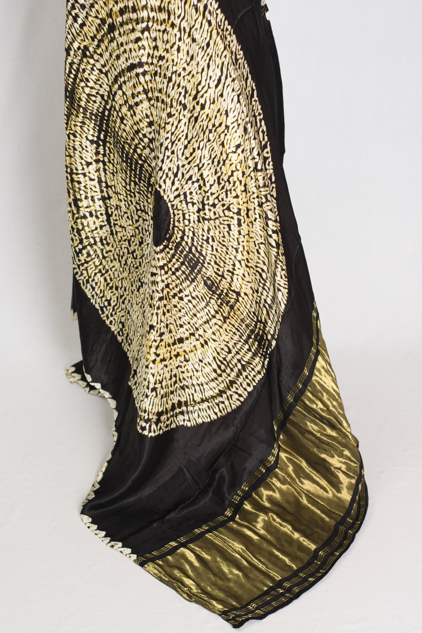 Farah : Modal Silk Bandhani Partywear Saree in Black and Gold - Saree Mandi