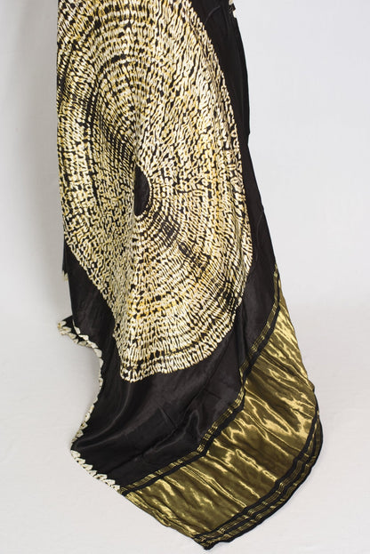 Farah : Modal Silk Bandhani Partywear Saree in Black and Gold - Saree Mandi