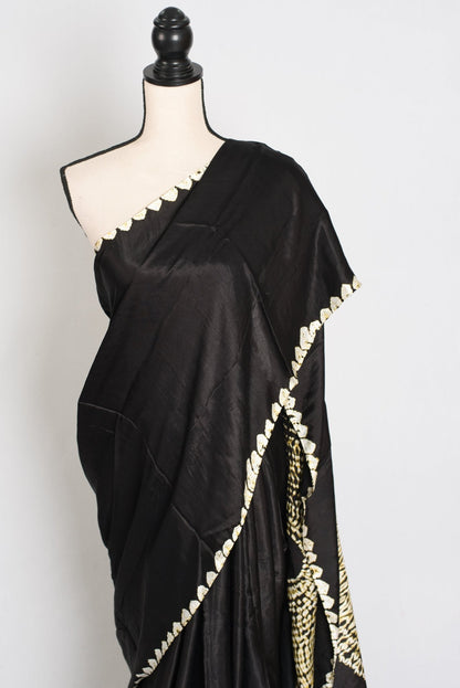 Farah : Modal Silk Bandhani Partywear Saree in Black and Gold - Saree Mandi