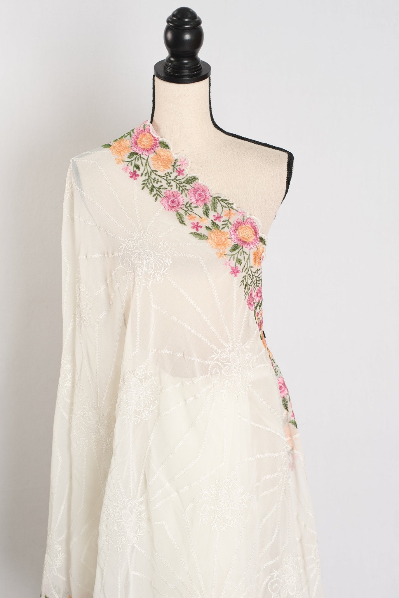 Farheen : Georgette Embroidery Designer Saree in Off White - Saree Mandi