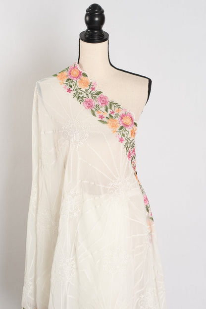 Farheen : Georgette Embroidery Designer Saree in Off White - Saree Mandi