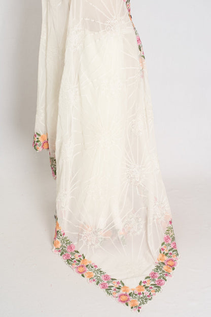 Farheen : Georgette Embroidery Designer Saree in Off White - Saree Mandi