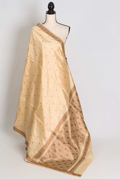 Lima : Certified Silk Banarasi Saree with Resham Work in Beige Cream image 1